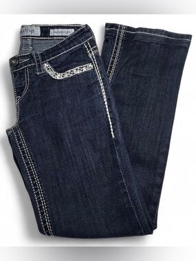 Daytrip Dark Blue Micro Low-rise Bootcut Jeans with Bedazzled Details